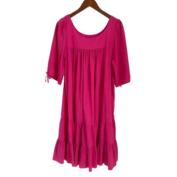 Vtg. Two Potato Tiered Dress Puff 3/4 Sleeves Flowy Boho-Chic Pink Large - Picture 1 of 9
